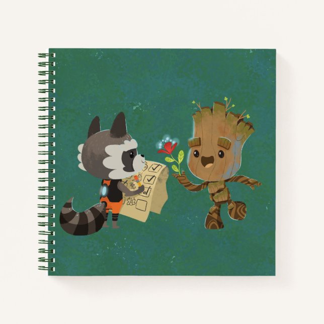 Rocket Observing Groot Grow Flowers Notebook (Front)
