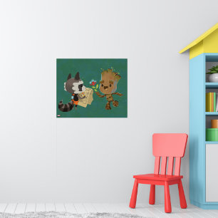 Rocket Observing Groot Grow Flowers Poster