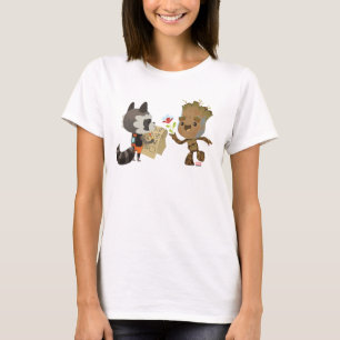 Rocket Observing Groot Grow Flowers T-Shirt