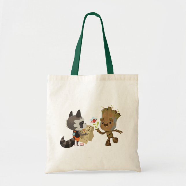 Rocket Observing Groot Grow Flowers Tote Bag (Front)