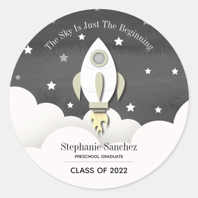 Rocket Outer Space Graduation  Classic Round Stick Sticker (Front)