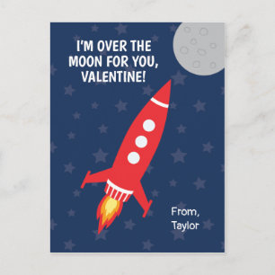 Rocket Outer Space Moon Class Valentines Holiday Postcard