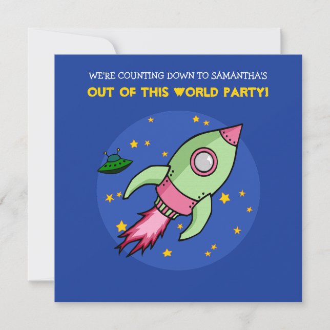 Rocket pink green Birthday Invitation (Front)
