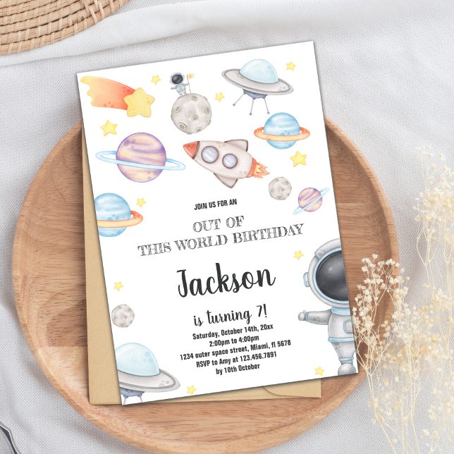 Rocket & Planets Galaxy Theme for Kids Invitation (Outer Space Birthday Invitations)