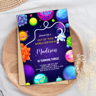 Rocket & Planets Kids Party Theme Invitation