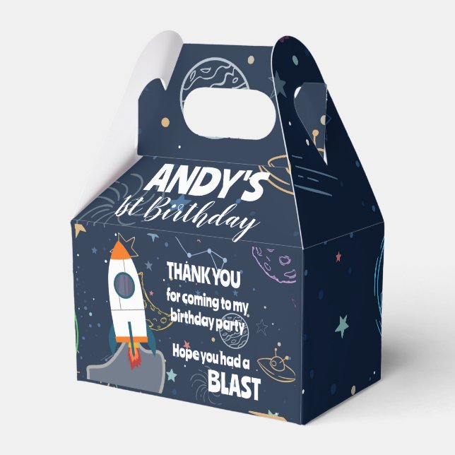 Rocket & Planets Outer Space Birthday Party Favor Box (Front Side)