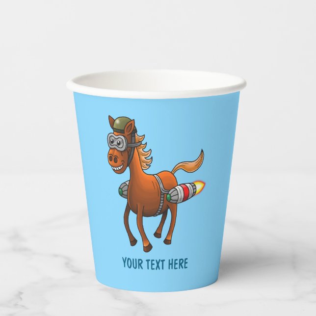 Rocket Pony Birthday Paper Cups (Front)
