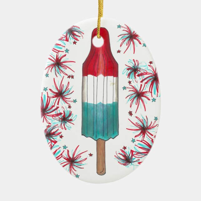 Rocket Pop Popsicle Fireworks Patriotic July 4th Ceramic Ornament (Front)