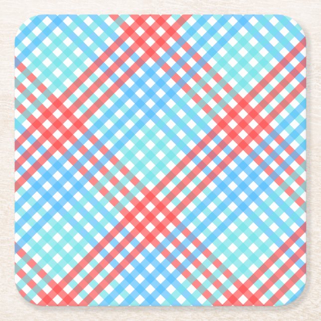 Rocket Pop, Small Plaid Square Paper Coaster (Front)