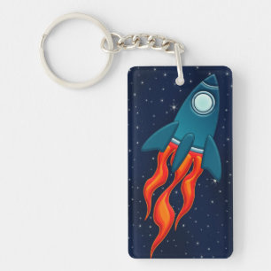 Rocket Postcard Favor Tags Keychain