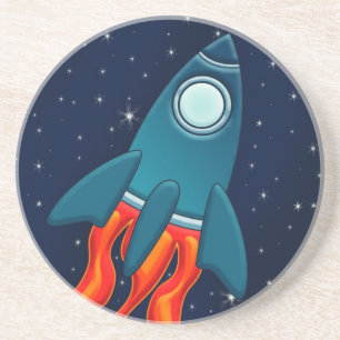 Rocket Postcard Favour Tags Coaster