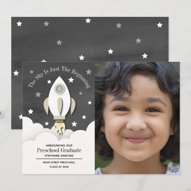 Rocket Preschool Graduol Photo Invitation (Devant / Derrière)