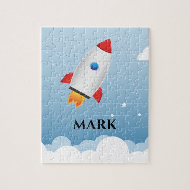 Rocket puzzle with child's name. (Vertical)