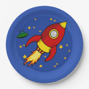 Rocket red yellow 9" Paper Plate