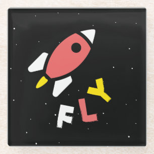 Rocket - Red & Yellow Abstract Pop Art. FLY! Glass Coaster