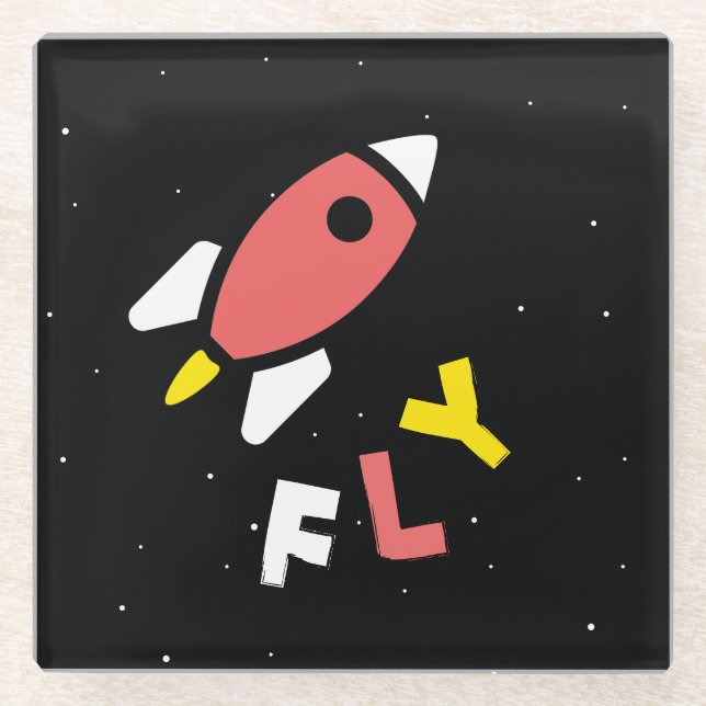 Rocket - Red & Yellow Abstract Pop Art. FLY! Glass Coaster (Front)