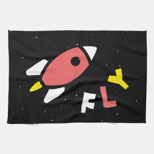 Rocket - Red & Yellow Abstract Pop Art. FLY! Kitchen Towel (Horizontal)