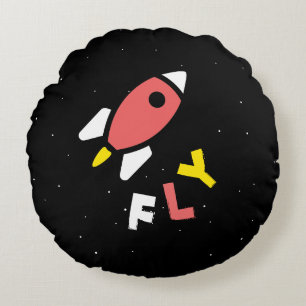 Rocket - Red & Yellow Abstract Pop Art. FLY! Round Pillow