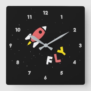 Rocket - Red & Yellow Abstract Pop Art. FLY! Square Wall Clock