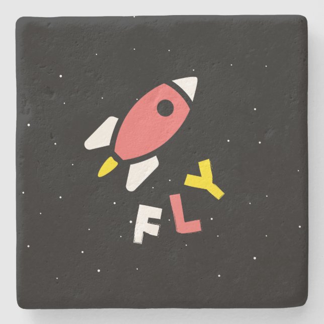 Rocket - Red & Yellow Abstract Pop Art. FLY! Stone Coaster (Front)