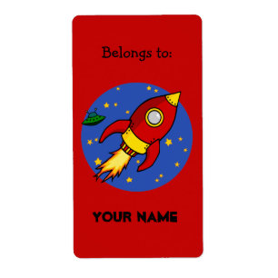 Rocket red yellow Bookplate Label