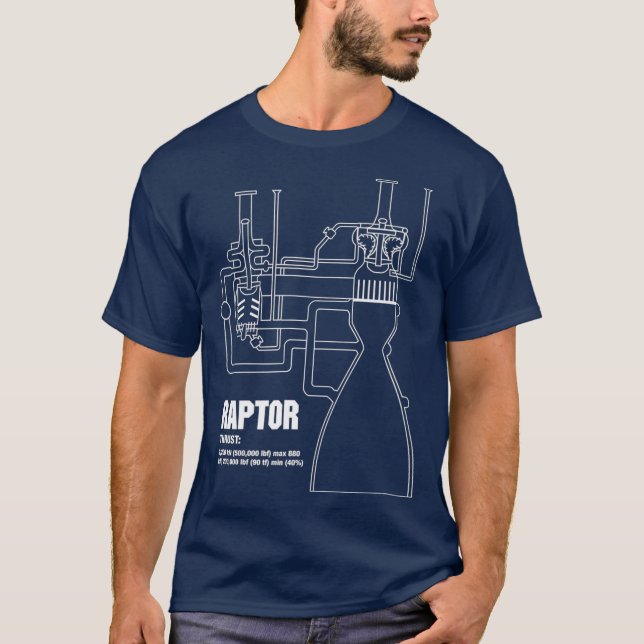 Rocket Science diagram of Raptor Engine T-Shirt (Front)