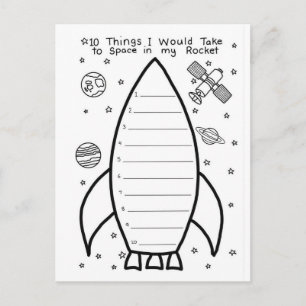 Rocket Ship "10 Things I Would Take to Space" Postcard