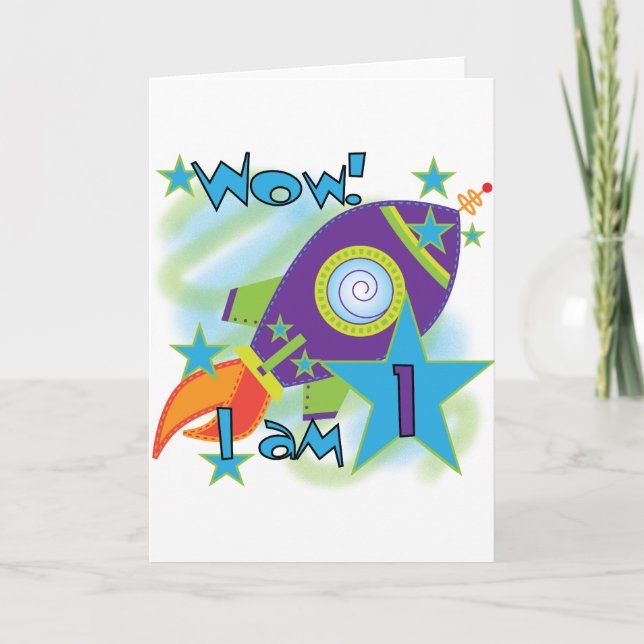 Rocket Ship 1st Birthday Tshirts and Gifts Card (Front)