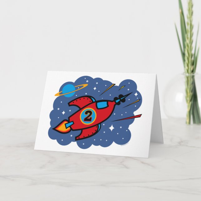 Rocket Ship 2nd Birthday Card (Front)