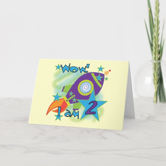 Rocket Ship 2nd Birthday T-shirts and Gifts Card (Front)