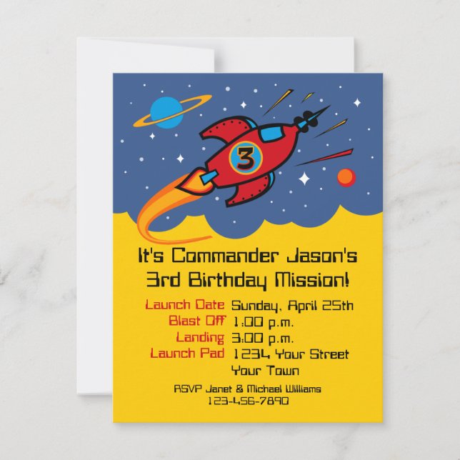 Rocket Ship 3rd Birthday Custom Invitations (Front)
