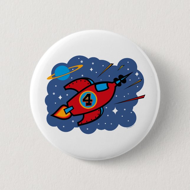 Rocket Ship 4th Birthday 2 Inch Round Button (Front)