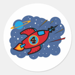 Rocket Ship 4th Birthday Classic Round Sticker