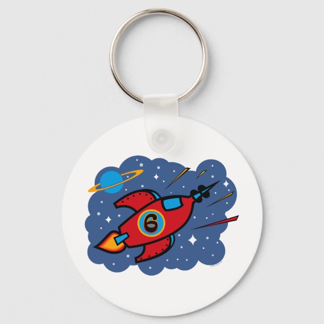 Rocket Ship 6th Birthday Keychain (Front)