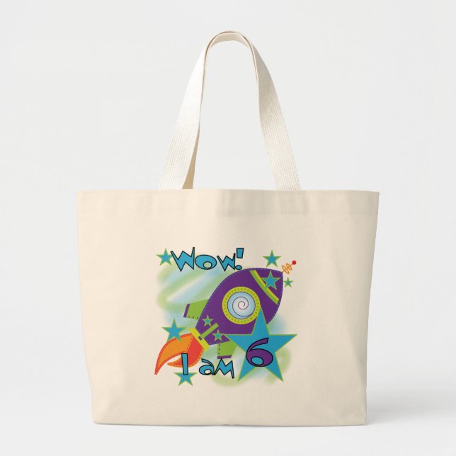Rocket Ship 6th Birthday Tshirts and Gifts Large Tote Bag (Front)