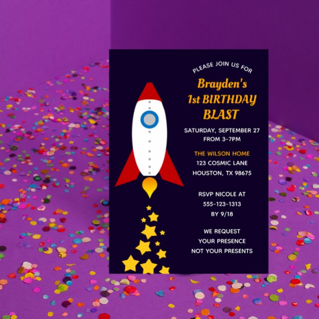 Rocket Ship Birthday Blast Party Invitation (Creator Uploaded)