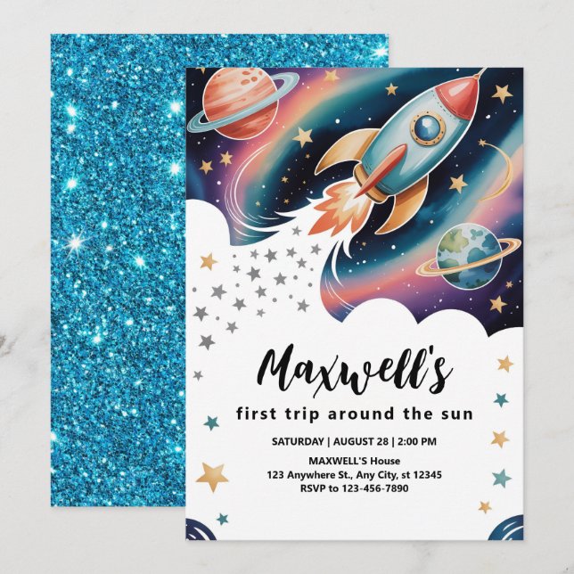 Rocket Ship Birthday Invitation (Front/Back)