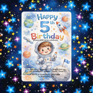 Rocket ship birthday Space Planets Boy Stars Invitation