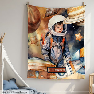 Rocket Ship Blanket with Name for Space Loving Kid