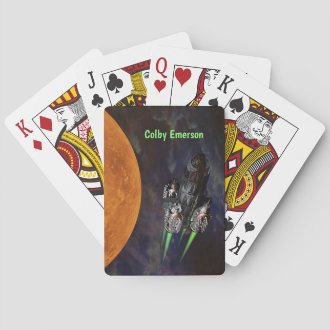 Rocket Ship Blast Off in Outer Space - Rocketship Playing Cards (Back)