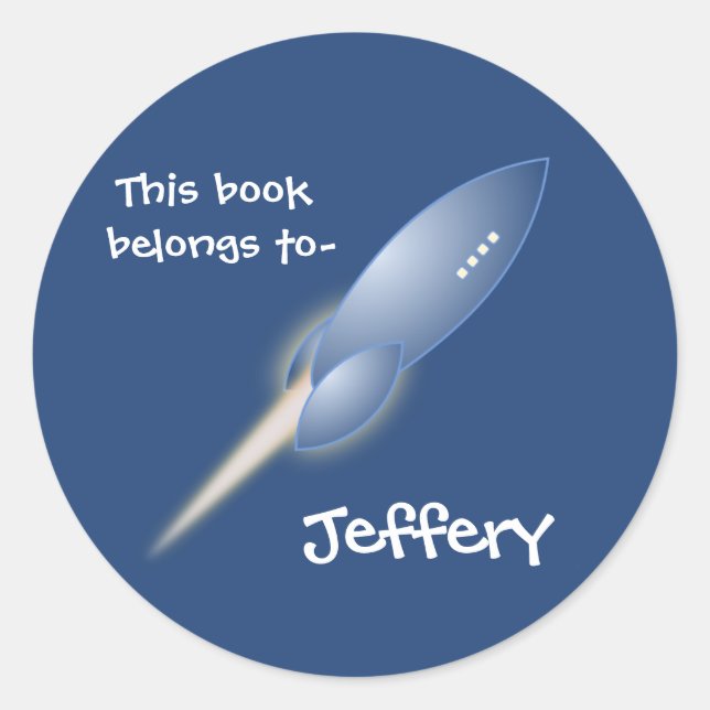 Rocket ship bookplate sticker (Front)