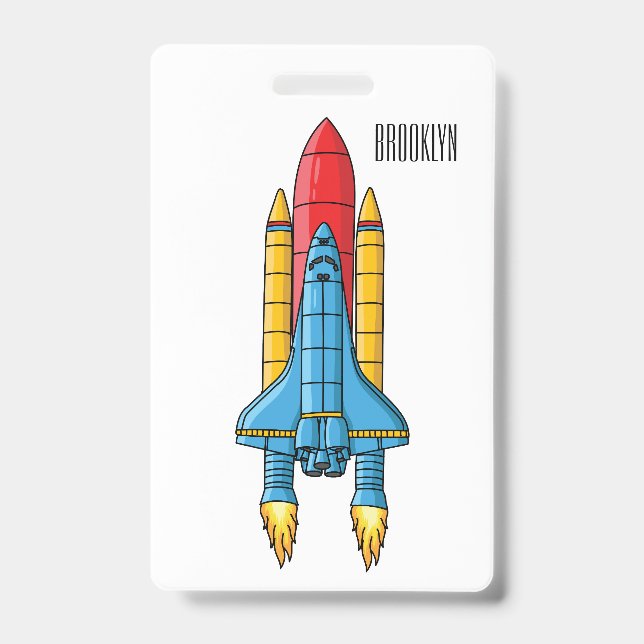 Rocket ship cartoon illustration badge (Front)