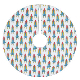 Rocket ship cartoon illustration brushed polyester tree skirt