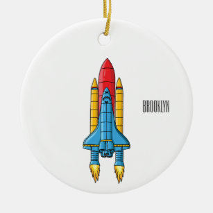 Rocket ship cartoon illustration ceramic ornament