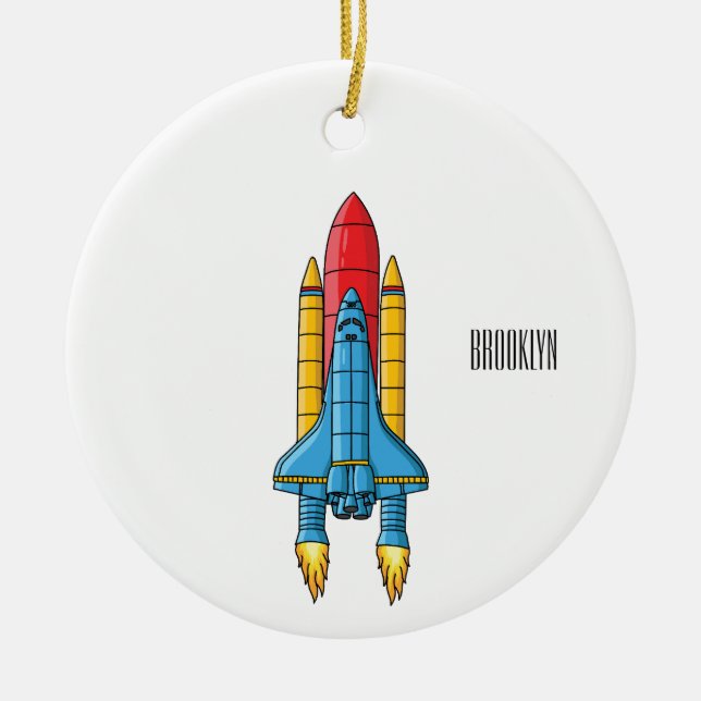 Rocket ship cartoon illustration ceramic ornament (Front)