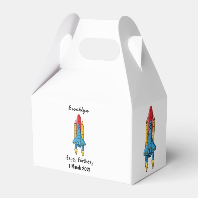 Rocket ship cartoon illustration favor box (Front Side)