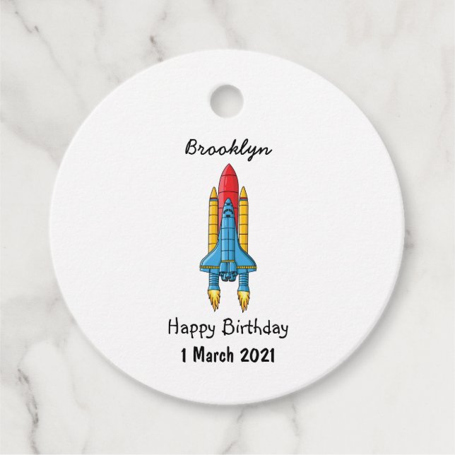 Rocket ship cartoon illustration favour tags (Front)