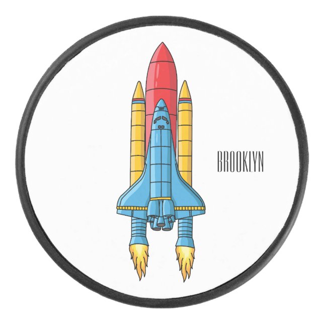 Rocket ship cartoon illustration hockey puck (Front)