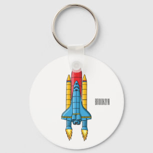Rocket ship cartoon illustration keychain