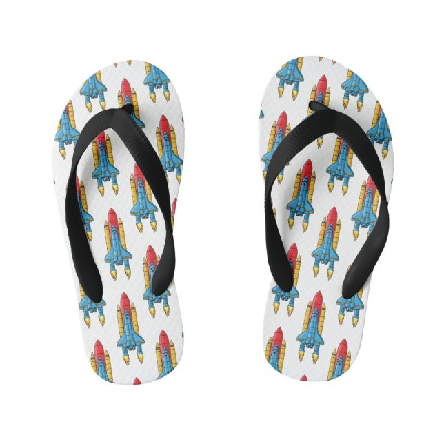 Rocket ship cartoon illustration kid's flip flops (Footbed)